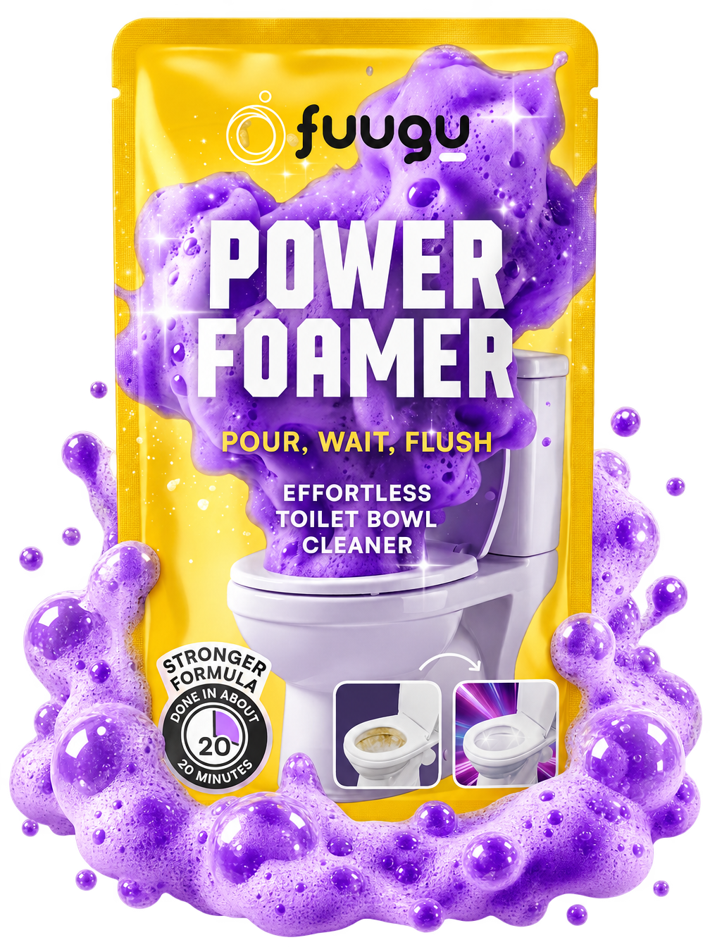 Fuugu Power Foamer pouch surrounded by purple foam